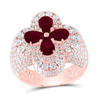 14K Rose Gold Diamond Ruby Gemstone Clover Ring 2 1/2 Cttw - Splendid Jewellery