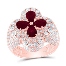 Load image into Gallery viewer, 14K Rose Gold Diamond Ruby Gemstone Clover Ring 2 1/2 Cttw - Splendid Jewellery