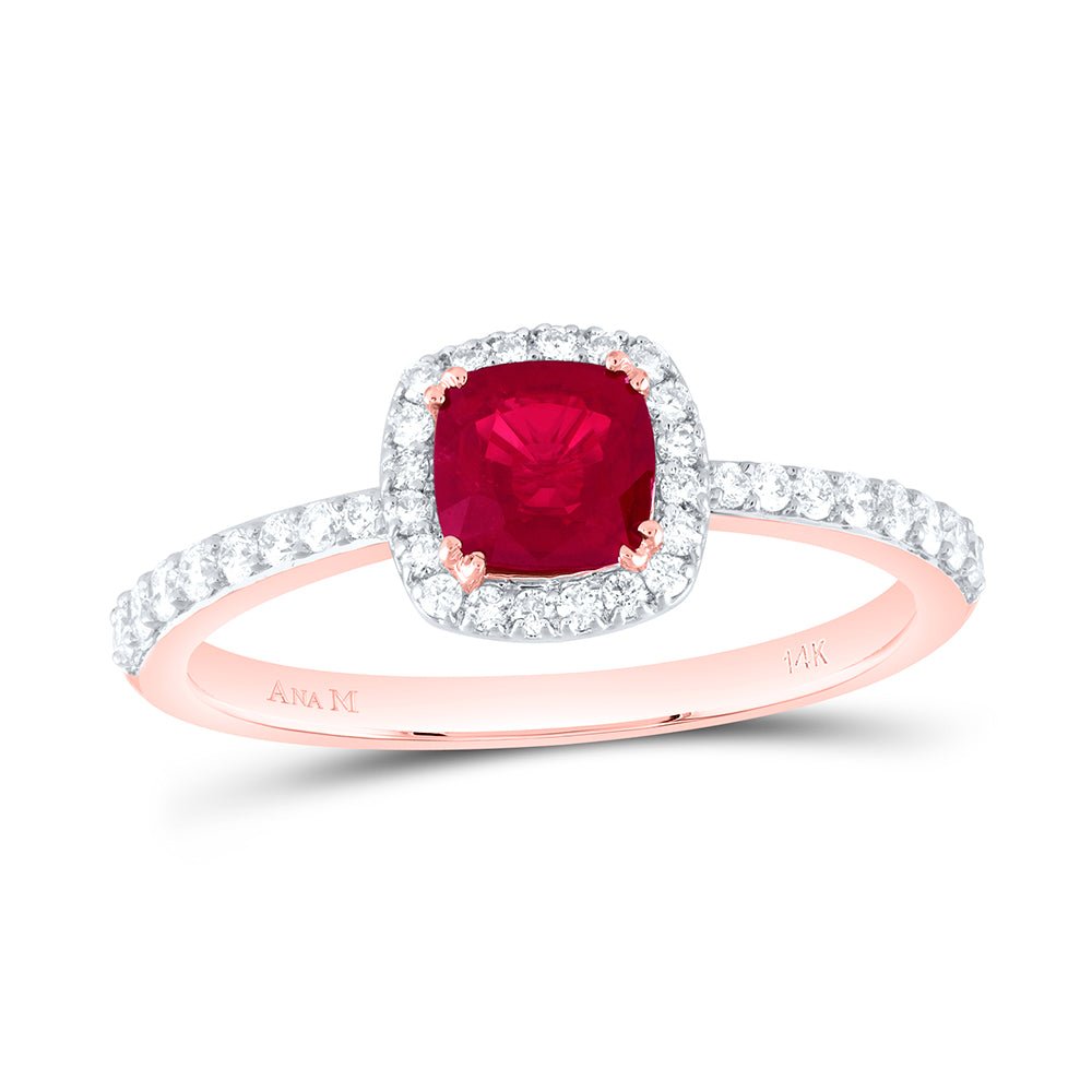 14K Rose Gold Diamond Ruby Gemstone Cushion Ring 1/4 Cttw - Splendid Jewellery
