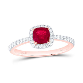 14K Rose Gold Diamond Ruby Gemstone Cushion Ring 1/4 Cttw - Splendid Jewellery