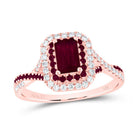 14K Rose Gold Diamond Ruby Gemstone Double Halo Bridal Ring 1/5 Cttw - Splendid Jewellery