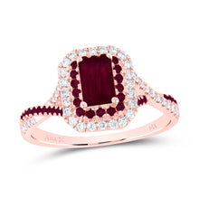 Load image into Gallery viewer, 14K Rose Gold Diamond Ruby Gemstone Double Halo Bridal Ring 1/5 Cttw - Splendid Jewellery