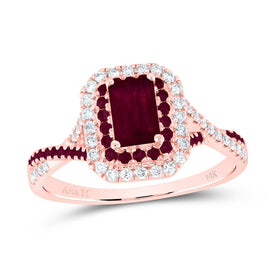 14K Rose Gold Diamond Ruby Gemstone Double Halo Bridal Ring 1/5 Cttw - Splendid Jewellery