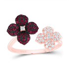 14K Rose Gold Diamond Ruby Gemstone Flower Ring 1/6 Cttw - Splendid Jewellery