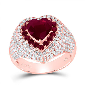 14K Rose Gold Diamond Ruby Gemstone Heart Ring 1 5/8 Cttw - Splendid Jewellery