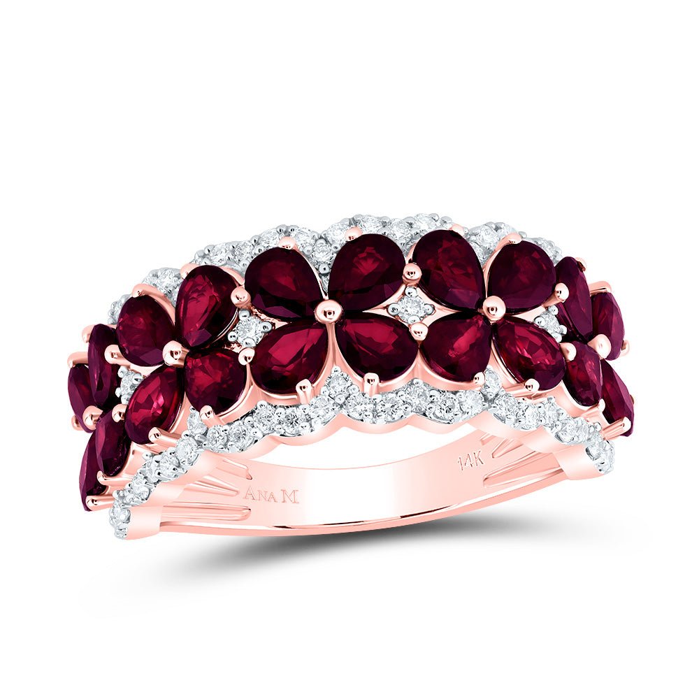14K Rose Gold Diamond Ruby Gemstone Ring 1/2 Cttw - Splendid Jewellery