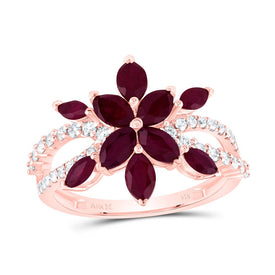 14K Rose Gold Diamond Ruby Gemstone Ring 1/3 Cttw - Splendid Jewellery