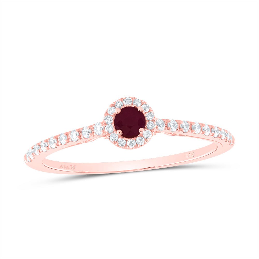14K Rose Gold Diamond Ruby Gemstone Ring 1/5 Cttw - Splendid Jewellery