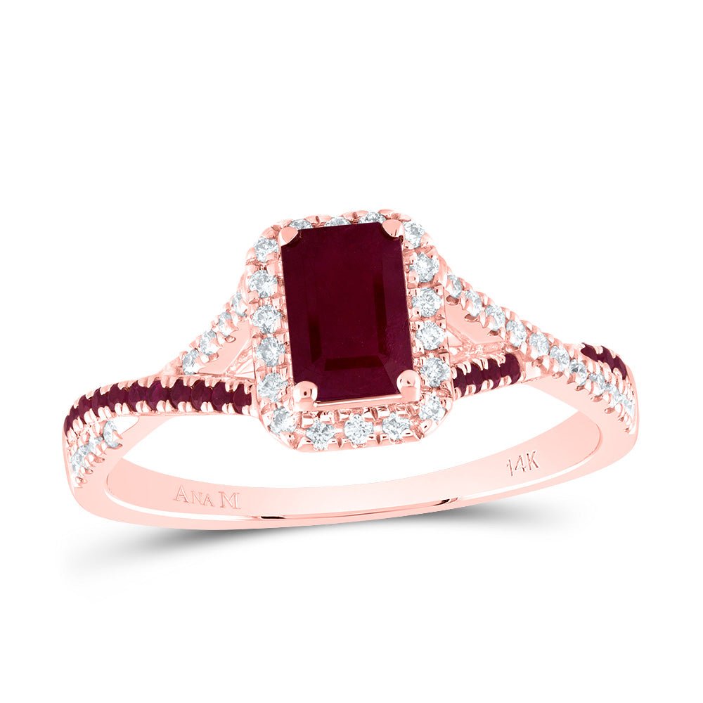 14K Rose Gold Diamond Ruby Gemstone Single Halo Bridal Ring 1/6 Cttw - Splendid Jewellery