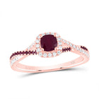 14K Rose Gold Diamond Ruby Gemstone Single Halo Bridal Ring 1/8 Cttw - Splendid Jewellery
