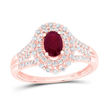 Load image into Gallery viewer, 14K Rose Gold Diamond Ruby Oval Gemstone Ring 3/8 Cttw - Splendid Jewellery