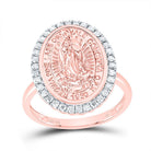 14K Rose Gold Diamond Virgin Mother Mary Oval Women's Ring 1/3 Cttw - Splendid Jewellery