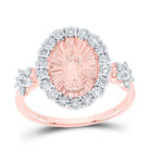 14K Rose Gold Diamond Virgin Mother Mary Oval Women's Ring 1/4 Cttw - Splendid Jewellery