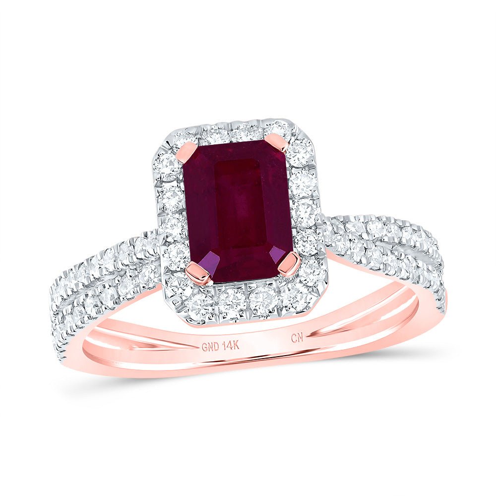14K Rose Gold Emerald Natural Ruby Emerald Gemstone Ring 1/2 Cttw - Splendid Jewellery