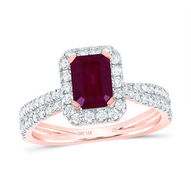 14K Rose Gold Emerald Natural Ruby Emerald Gemstone Ring 1/2 Cttw - Splendid Jewellery