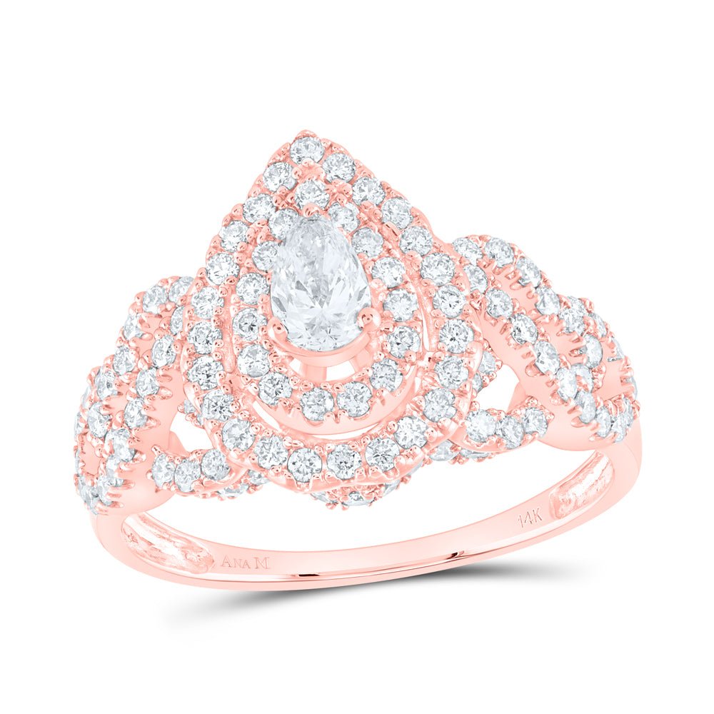 14K Rose Gold Pear Diamond Bliss Bridal Set 2 Halo 1 Cttw - Splendid Jewellery