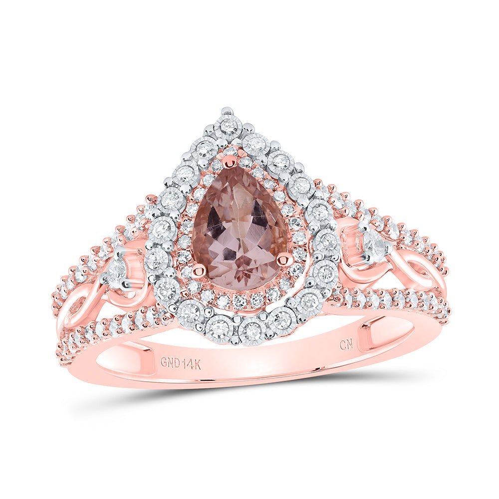 14K Rose Gold Pear Natural Morganite Ring 3/8 Cttw - Splendid Jewellery