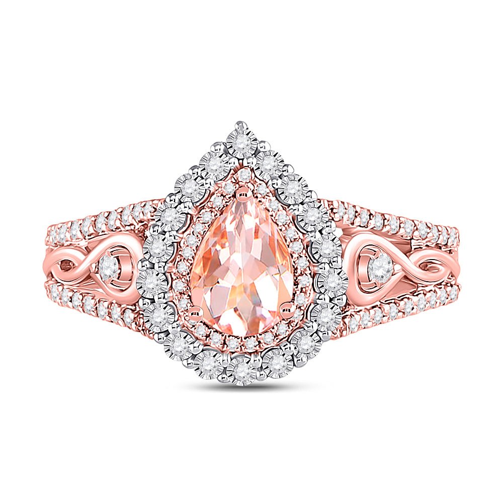 14K Rose Gold Pear Natural Morganite Ring 3/8 Cttw - Splendid Jewellery