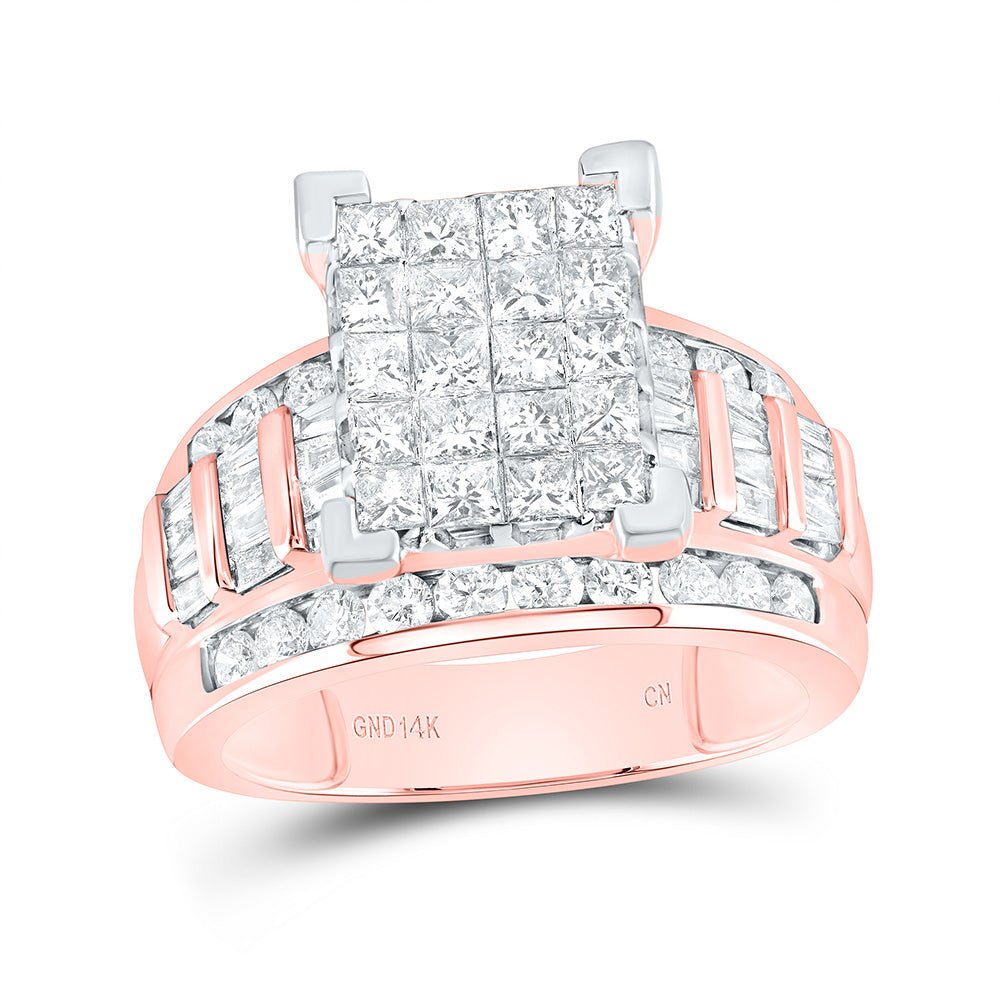 14K Rose Gold Princess Diamond Cluster Bridal Wedding Engagement Ring 2 Cttw - Splendid Jewellery