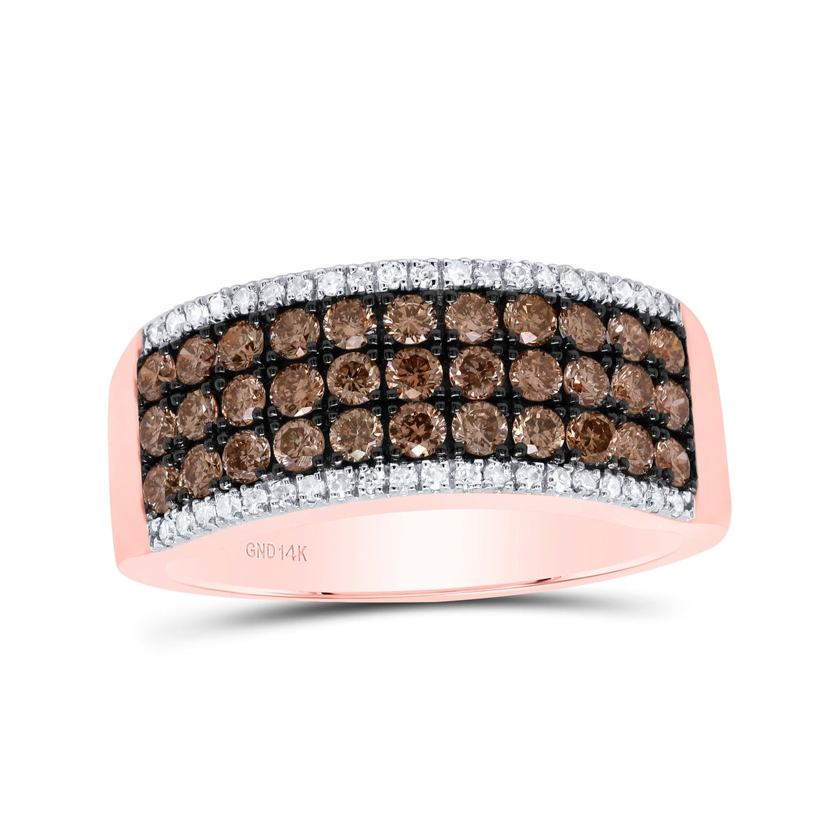 14K Rose Gold Round Brown Diamond Women's Brown Band Ring 1 Cttw - Splendid Jewellery