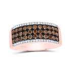 14K Rose Gold Round Brown Diamond Women's Brown Band Ring 1 Cttw - Splendid Jewellery