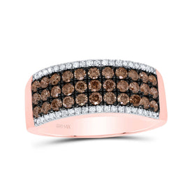 14K Rose Gold Round Brown Diamond Women's Brown Band Ring 1 Cttw - Splendid Jewellery