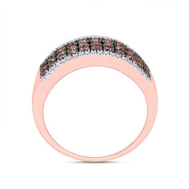 14K Rose Gold Round Brown Diamond Women's Brown Band Ring 1 Cttw - Splendid Jewellery
