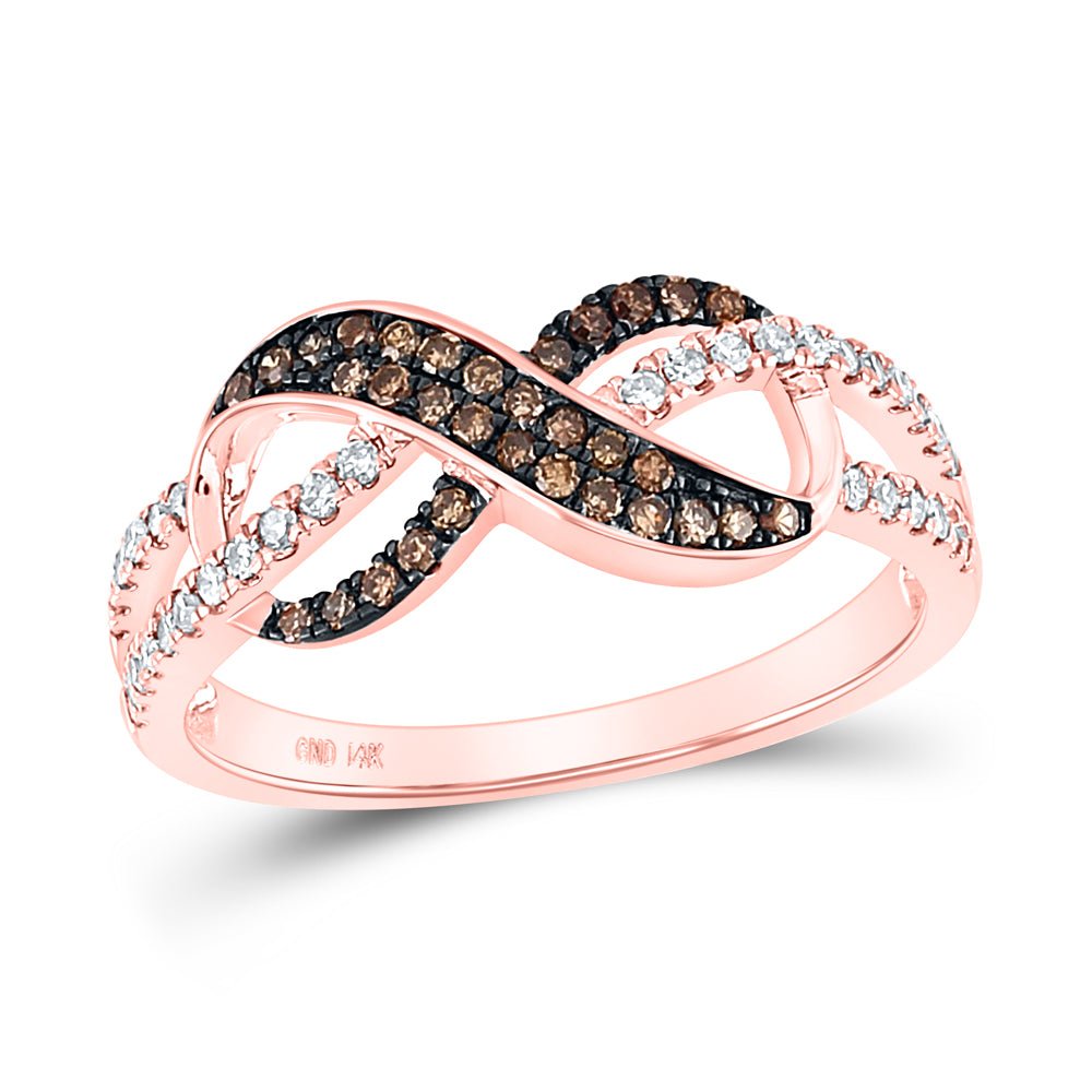 14K Rose Gold Round Brown Diamond Women's Brown Infinity Ring 1/3 Cttw - Splendid Jewellery