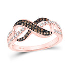 14K Rose Gold Round Brown Diamond Women's Brown Infinity Ring 1/3 Cttw - Splendid Jewellery
