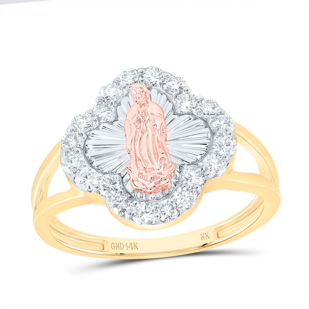 14k three tone Diamond Fashion Virgin Mother Mary Clover Women's Ring 1/2 Cttw - Splendid Jewellery