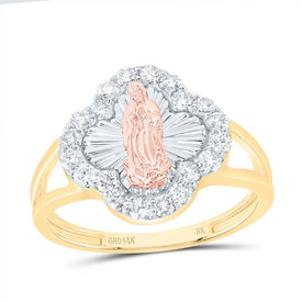 14k three tone Diamond Fashion Virgin Mother Mary Clover Women's Ring 1/2 Cttw - Splendid Jewellery
