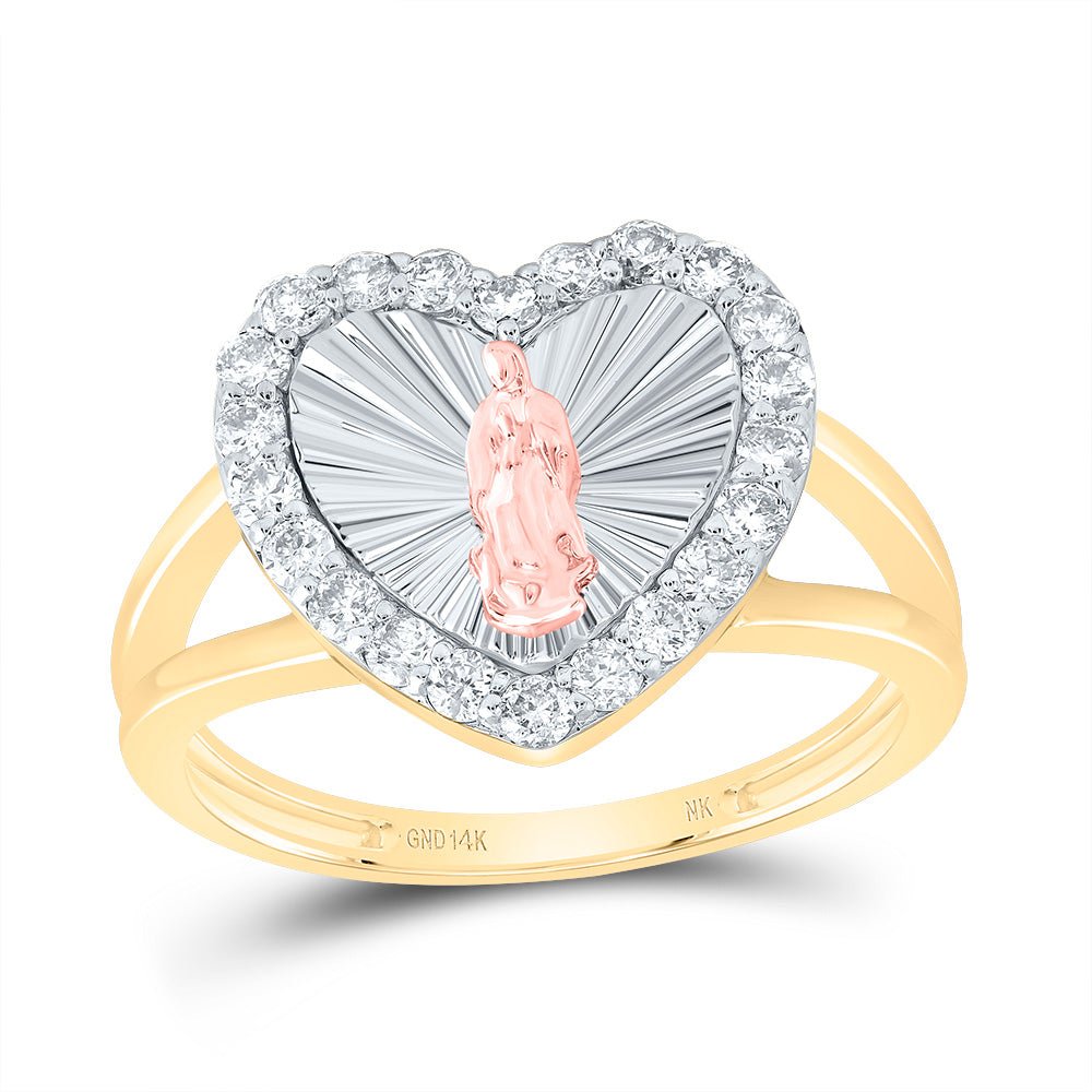 14k three tone Diamond Virgin Mother Mary Heart Women's Ring 1/2 Cttw - Splendid Jewellery