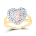 14k three tone Diamond Virgin Mother Mary Heart Women's Ring 1/2 Cttw - Splendid Jewellery