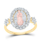 14k three tone Diamond Virgin Mother Mary Oval Women's Ring 1/4 Cttw - Splendid Jewellery