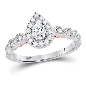 14K Two tone Gold Pear Diamond Solitaire Bridal Wedding Engagement Ring (Certified) 3/4 Cttw - Splendid Jewellery