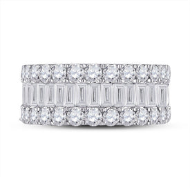 14K White Gold Baguette Diamond Anniversary Cocktail Ring 3 Cttw - Splendid Jewellery