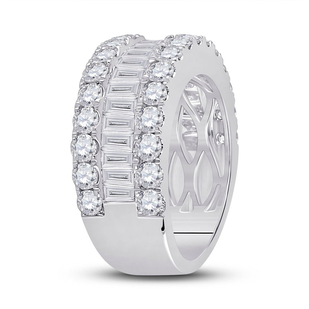 14K White Gold Baguette Diamond Anniversary Cocktail Ring 3 Cttw - Splendid Jewellery