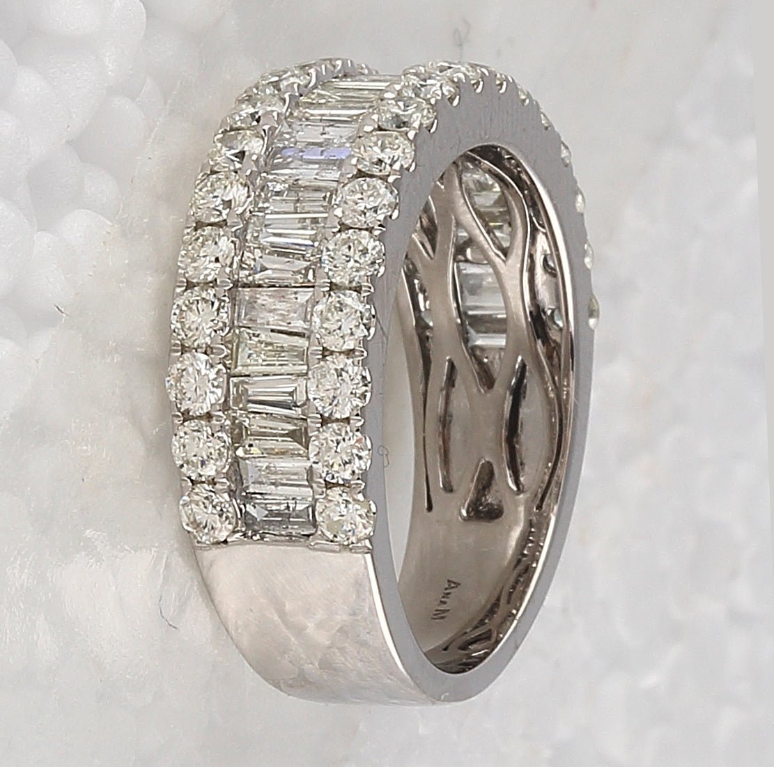 14K White Gold Baguette Diamond Cocktail Anniversary Ring 2 Cttw - Splendid Jewellery