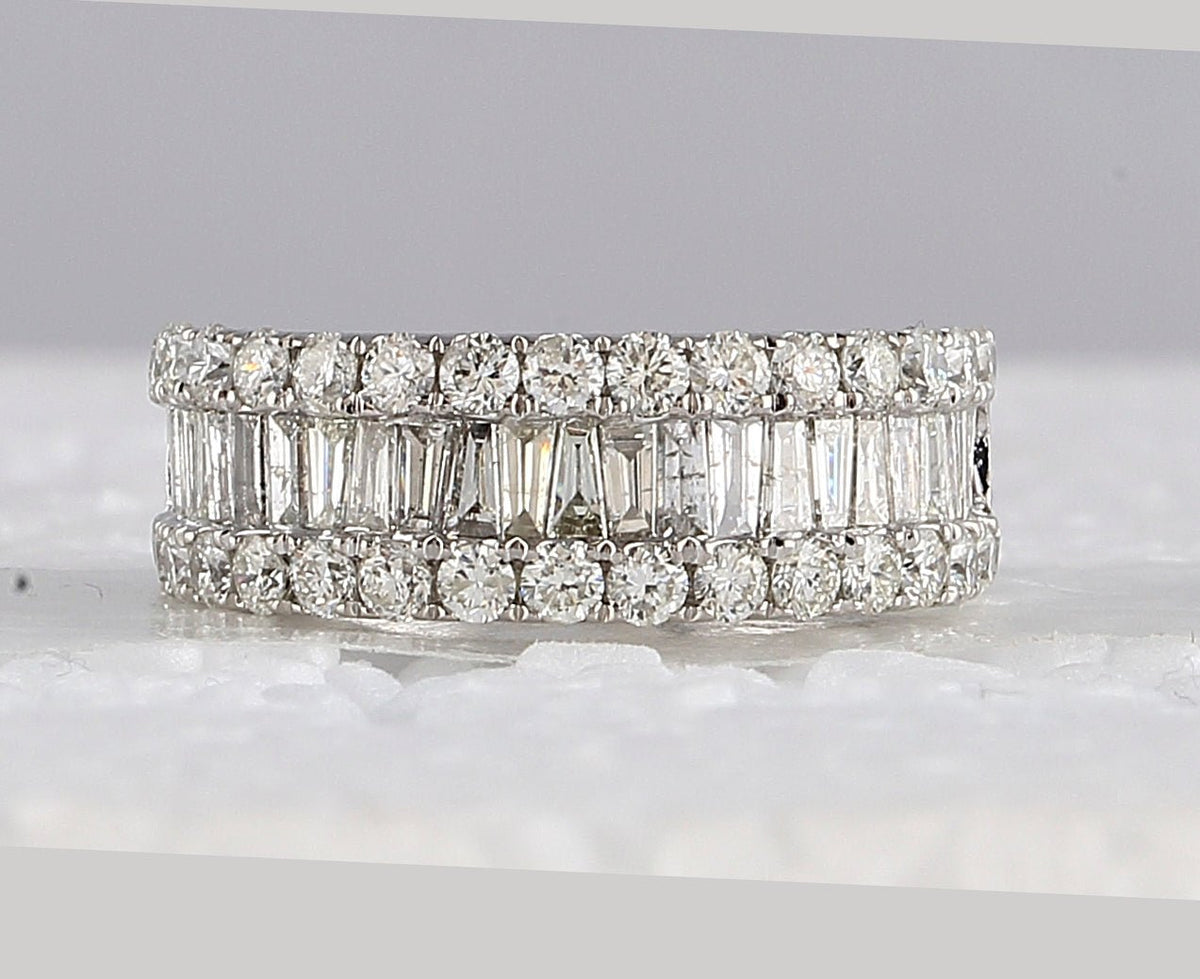 14K White Gold Baguette Diamond Cocktail Anniversary Ring 2 Cttw - Splendid Jewellery