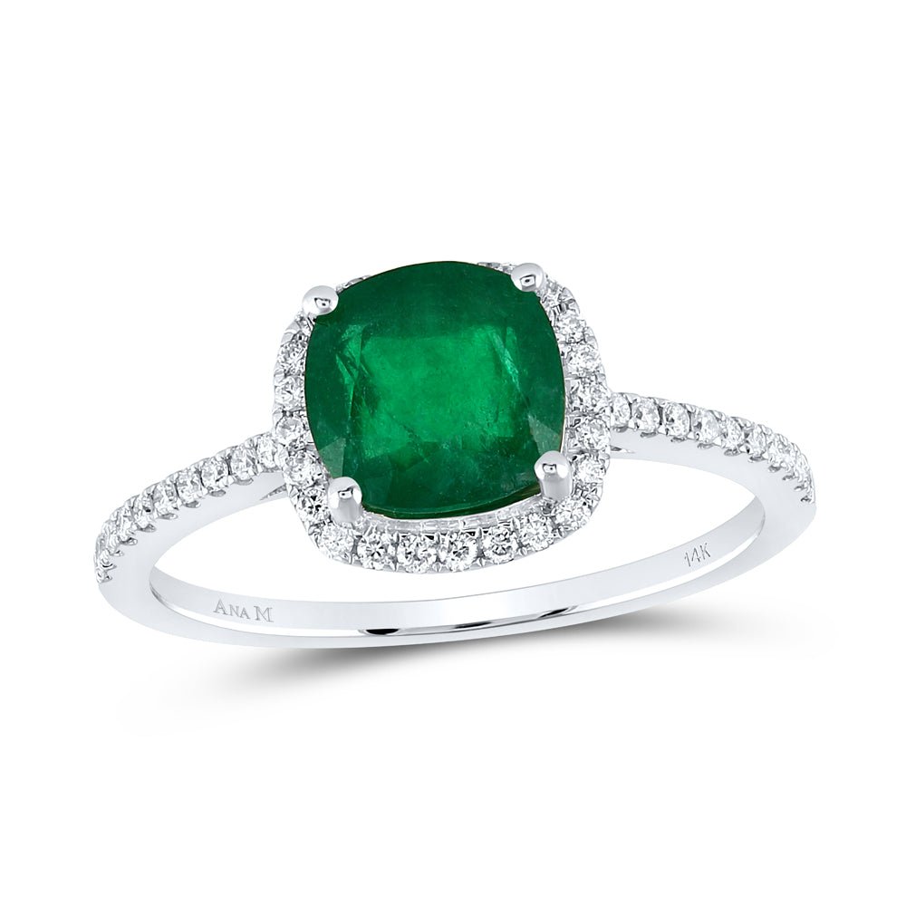 14K White Gold Cushion Natural Emerald Gemstone Ring 1/5 Cttw - Splendid Jewellery