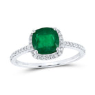 14K White Gold Cushion Natural Emerald Gemstone Ring 1/5 Cttw - Splendid Jewellery