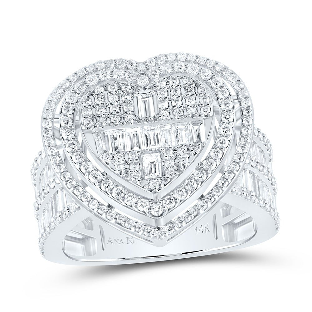 14K White Gold Diamond 1 3/4tw Fashion Heart Baguette Bridal Ring 1 5/8 Cttw - Splendid Jewellery