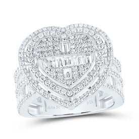 14K White Gold Diamond 1 3/4tw Fashion Heart Baguette Bridal Ring 1 5/8 Cttw - Splendid Jewellery