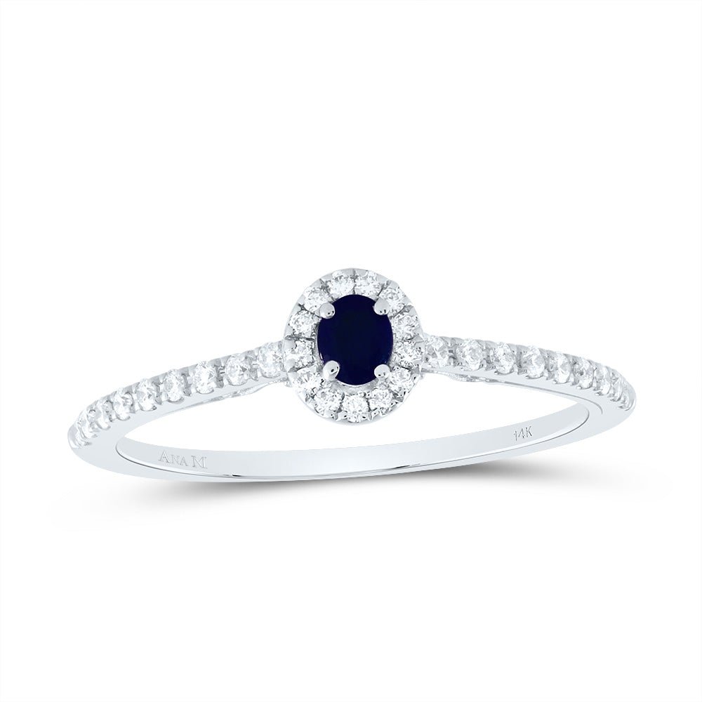 14K White Gold Diamond 3x2. Oval Blue Sapphire Gemstone Ring 1/5 Cttw - Splendid Jewellery
