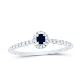14K White Gold Diamond 3x2. Oval Blue Sapphire Gemstone Ring 1/5 Cttw - Splendid Jewellery