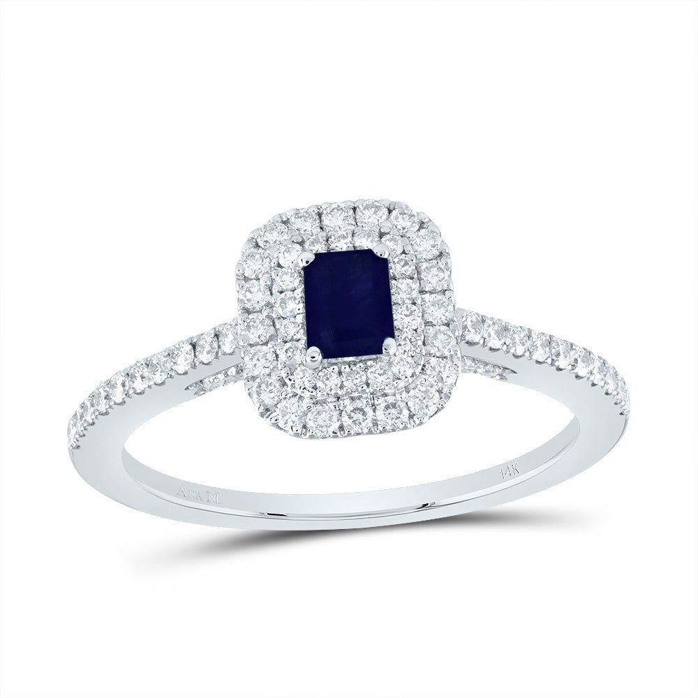 14K White Gold Diamond 4.2* Emerald Blue Sapphire Gemstone Emerald Ring 1/2 Cttw - Splendid Jewellery