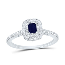 Load image into Gallery viewer, 14K White Gold Diamond 4.2* Emerald Blue Sapphire Gemstone Emerald Ring 1/2 Cttw - Splendid Jewellery