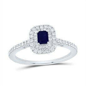 14K White Gold Diamond 4.2* Emerald Blue Sapphire Gemstone Emerald Ring 1/2 Cttw - Splendid Jewellery