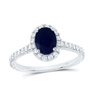 14K White Gold Diamond 7.5x5. Oval Blue Sapphire Gemstone Single Halo Engagement Ring 1/2 Cttw - Splendid Jewellery