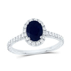 14K White Gold Diamond 7.5x5. Oval Blue Sapphire Gemstone Single Halo Engagement Ring 1/2 Cttw - Splendid Jewellery